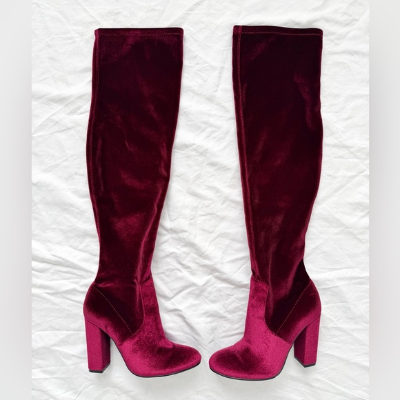 Chinese Laundry Brenda Velvet Over The Knee Boots | Burgundy | Size 6 - Picture 6 of 17